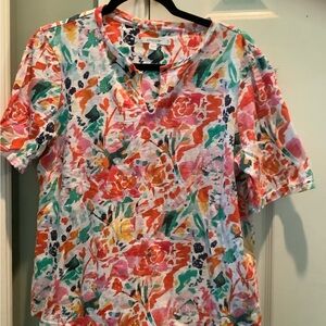 Chico's Pink and Blue Graphic Polo Blouse